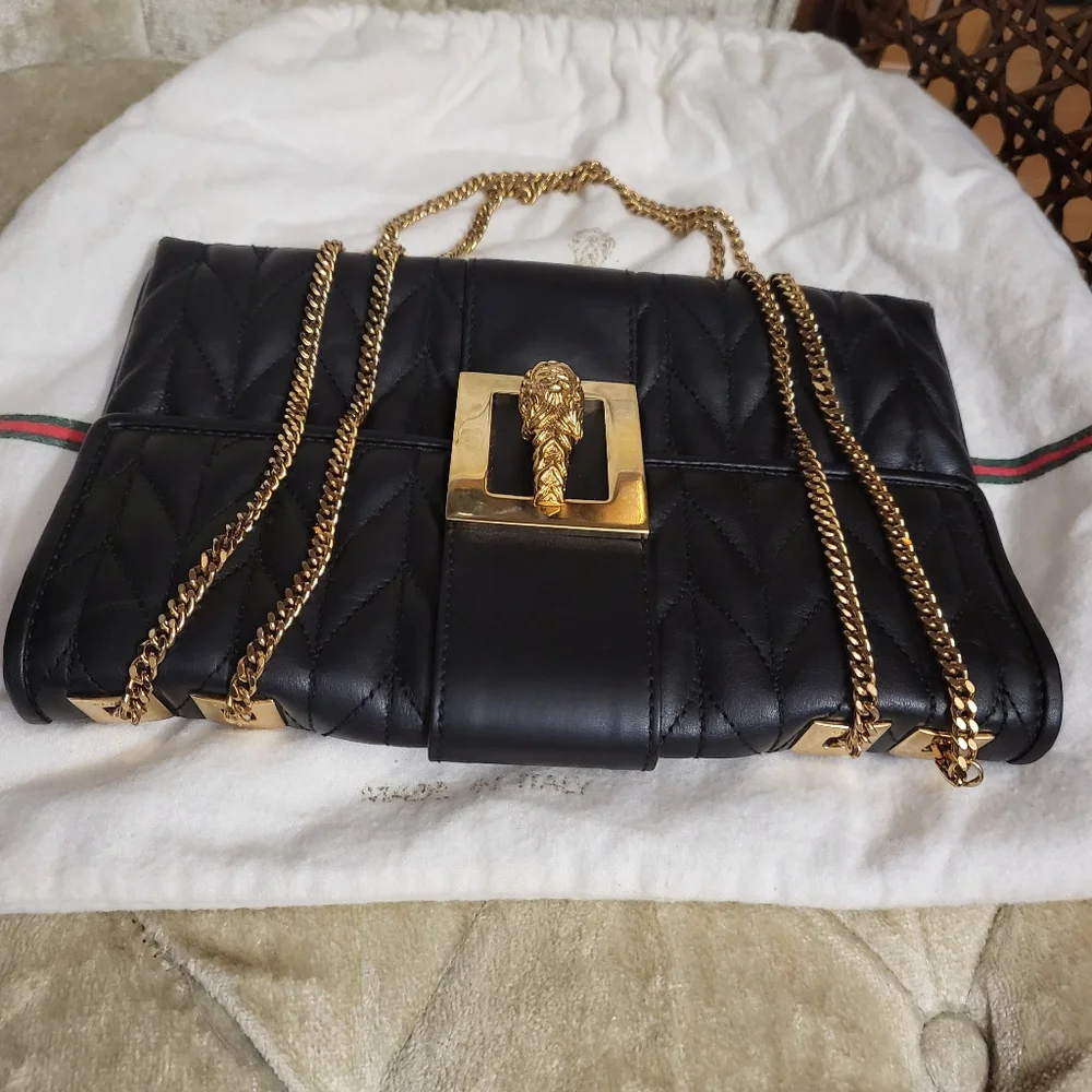 Authenttic Rare vintage Gucci Tom Ford era in black leather with Gold chain bag - Picture 2 of 10